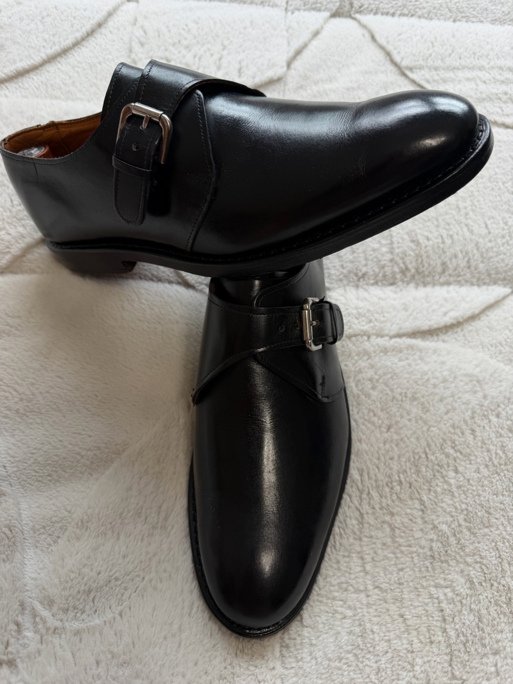 $600 Polo Ralph Lauren Maestra Black Leather Single Monk Strap Dress Shoes 9.5 D